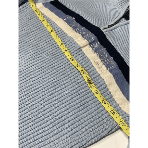 Calvin Klein Vintage Y2K Light Blue Striped Ribbed Quarter Zip Pullover Sweater - Picture 5 of 8